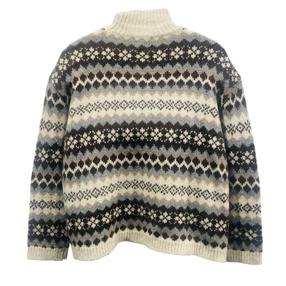 Tuckernuck Brown and Grey Fair Isle Loch Mock Neck Sweater Size Med. WORN ONCE - Picture 4 of 6